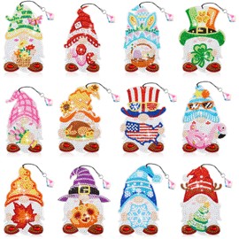 Tenceur 12 Pcs Gnome Diamond Bookmarks 5d Diamond Art Bookmark Kits Crafts Rhinestone Painting Bookmark for Valentine's Day for Read DIY Arts Crafts Gifts for Valentine, 12 Styles