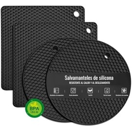 U Chef Juego de 4 Alfombrillas de Silicona Antideslizantes, Salvamanteles, Soporte para Ollas Calientes, Almohadillas Resistentes al Calor para Platos Calientes, Posavasos de Silicona