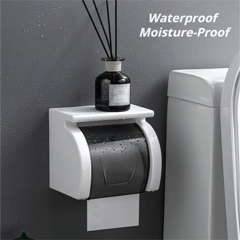 Self Adhesive Toilet Paper Holder with Shelf, Waterproof Toilet Paper