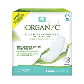 Organyc - almohadillas para orejas femeninas para toda la noche de algodón orgánico 100% certificadas, flujo más pesado, súper absorbencia 2.0, 7 unidades