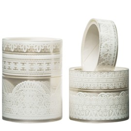 Songdao 6 Rolls Lace Patterns PET Tapes Floral Arts Decorative Tape Set Adhesive Transparent Masking Tapes for DIY Craft, Kids, Scrapbook, DIY, Gift Wrapping, Journal (Pure White)