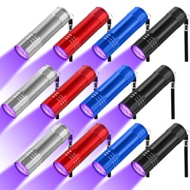 Riakrum 12 Pcs UV Blacklight Flashlights LED Handheld Mini Light Flashlight Small Portable Detector 395nm 9 LED Light for Pet, Carpet Dry Stains Detection, Spot Scorpions, Resin Curing (4 Colors)