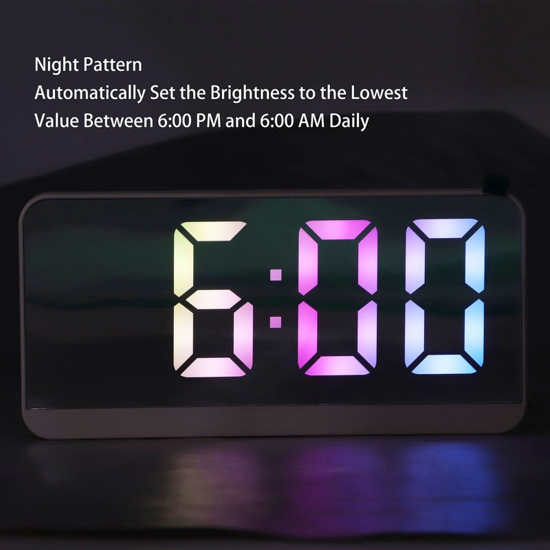 White Digital Alarm Clock with LED Mirror Screen Fashion Electronic