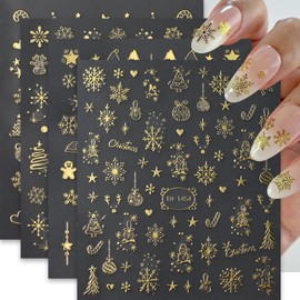 8Sheets Christmas Nail Art Stickers Decals 3D Gold Xmas Tree Christmas Nail Stickers Snowflake Lantern Ball Candy Cane Christmas Nail Decals Gingerbread Man Nail Design Nail Decoration for Women