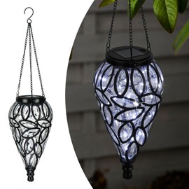 LEWIS&WAYNE Solar Hanging Lantern Outdoor Lights, Tear-Shaped 15 LEDs Cool White Hanging Lights with S Hooks Decor in Garden, Yard, Pathway, Front Door and Landscape
