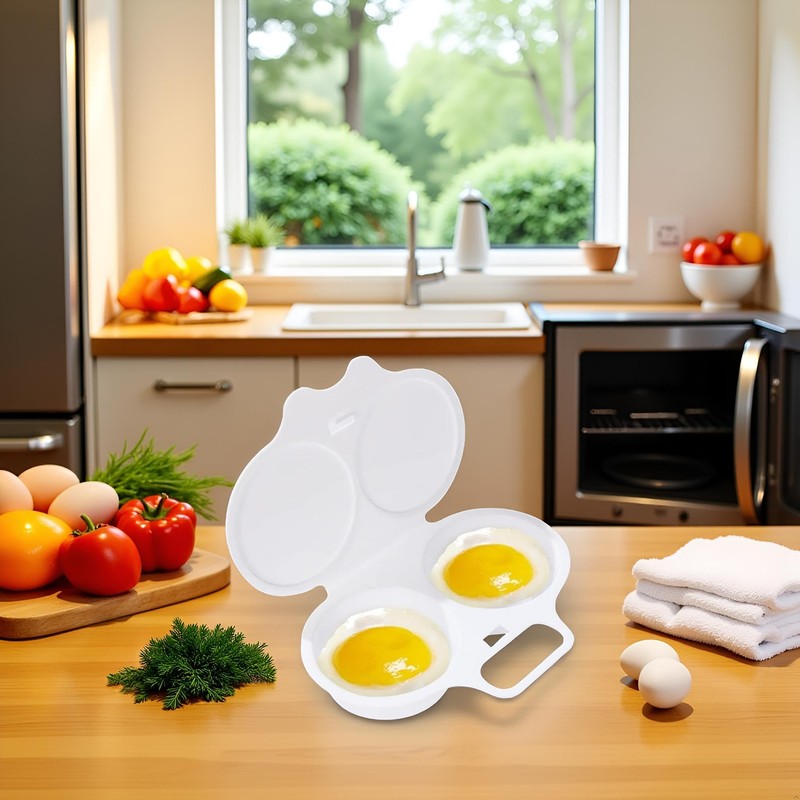 White Egg Poacher, Microwave Egg Boiler Poacher, 2 Cavity Nonstick