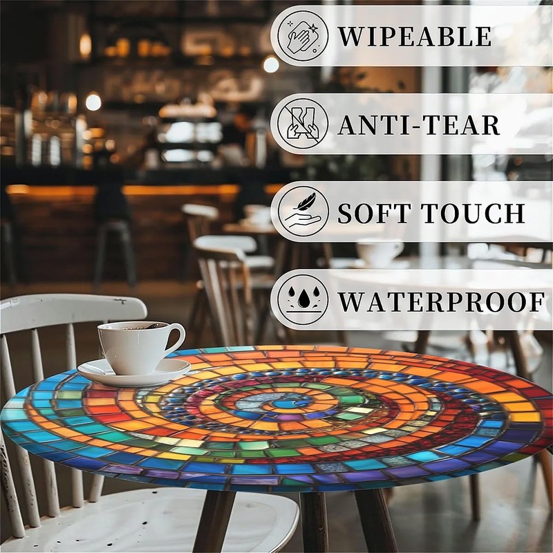 artslion Outdoor Round Tablecloth with Elastic Band 60In (150Cm) Elastic