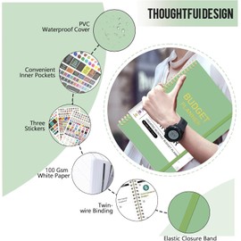 Undated Budget Planner with Tag Stickers, A5 Monthly Budget Planner Budget Book with Expense & Saving Tracker for Money Management and Saving(Green)