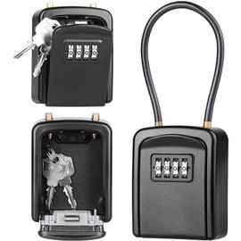 Diyife Key Safe, [New Version][Weatherproof] Portable Lock Box for Keys Outdoor with Removable Wire Rope Shackle, Hangable Combination Key Safe Wall Mounted for Home Office Garage School Airbnb (Grey)