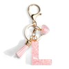 Key Chain with Letter, Initials Keyring with Heart Pendant, Pink