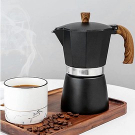 TITA-DONG Stovetop Espresso Coffee Maker, Aluminum Alloy Moka Pot for Gas, Classic Italian Moka Pot with Prevent Scalding Handle, Black Espresso Pot Camping Pot 3-6 Espresso Cup (300ml)