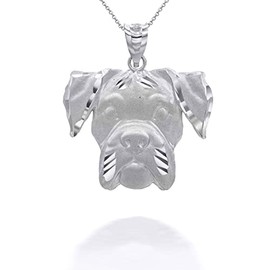 Claddagh Gold Exquisite Sterling Silver Cute Dog Boxer Breed Head Puppy Face Pendant Necklace (16")