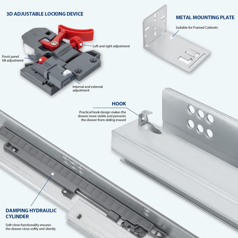 LONTAN 15 Inch Undermount Soft Close Drawer Slides 3D Locking