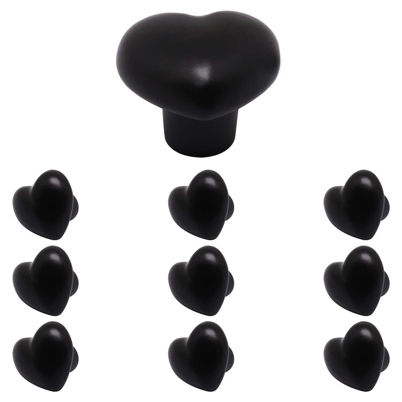 SWZHAI 10 Pcs Black Ceramic Cabinet Knobs, Heart Shaped Drawer