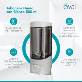 OVAL Dispensador de Gel Antibacterial y Jabón Líquido Rellenable 500 ml | Plástico ABS Uso Rudo Sistema Anti-Goteo Color Blanco, Confiable Práctica y Durable