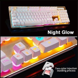 MK500 Wireless Keyboard and Mouse Combo, Ergonomic Full Size Antighosting Multimedia Keys with Optical Backlit Mice, 2.4G Rechargeable RGB Gaming Office Set for PC Laptop Computer Desktop (White)