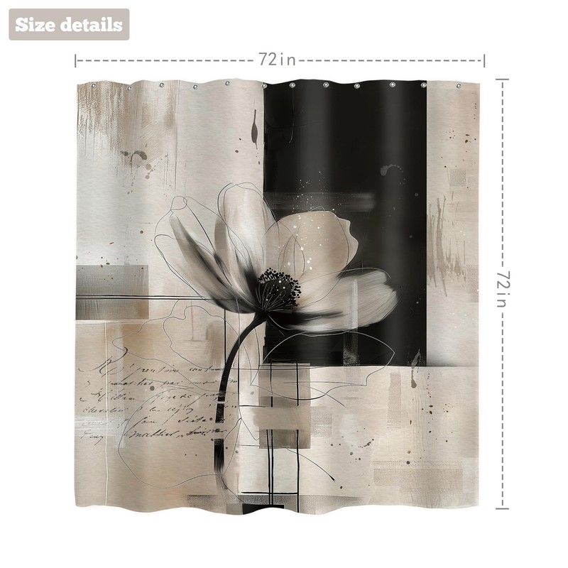 LIGHTINHOME Abstract Flower Shower Curtain 72x72 Black Tan Bathroom Decor