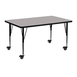 Flash Furniture Mobile 24''W x 48''L Rectangular Grey HP Laminate Activity Table - Height Adjustable Short Legs