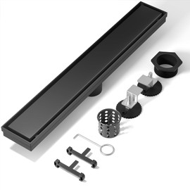 Mirravative Linear Shower Drain, 304 Stainless Steel with Adjustable Leveling Feet, Hair Strainer,Reversely Install Place to Create an Invisible Floor Drain - Black -48-Inch