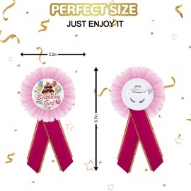 PINKAAJ Birthday Girl Tinplate Badge Pin, Birthday Pricess Button for Girl's Birthday, Pink Rosette Birthday Girl Award Badge Pin, Baby Girl 1st Birthday Party Decorations