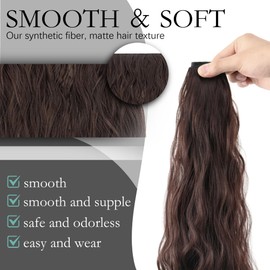 Eaaxup 20inch hair extension Adjustable Size 5 Secure Clips Hair Extensions with Transparent Headband Wire hair Brown Long Wavy extensions (6A)