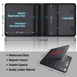 Leather Car Registration and Insurance Cards Holder Compatible with Chevy Camaro SS, Vehicle Glove Box Car Organizer with Magnetic Shut, Documents License for Camaro SS Owners