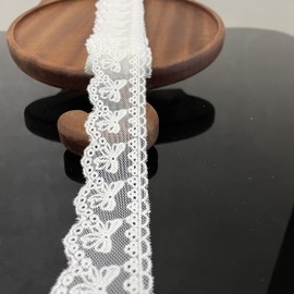 5 Yards Cotton Bowknot Eyelet Lace Trim Ribbon for Sewing Crafts Wedding Decoration Gift Wrap, 1.4 Inch Wide (White)