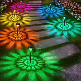 fomaia Solar Pathway Lights, 5 Pack Outdoor Garden Yard Light RGB Color Changing+Warm White IP67 Waterproof, Solar Powered Garden Lights for Walkway Yard Backyard Lawn Landscape