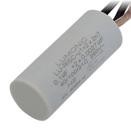 Lumonic I Suppression Capacitor 0.1µF 2x2.7nF 250VAC I 15x35mm I -40... +100°C I 3 Connection Cables I Radial I 0.1uF I EMC Capacitor I for Household Appliances