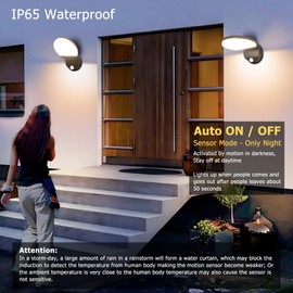 Angestlite Motion Sensor Outdoor Wall Light 18W 1980LM Black LED Porch Lights IP65 Waterproof Indoor Sconce Lighting 180°Up and Down Foldable 350°Rotating Exterior Patio Wall Light Fixture Round