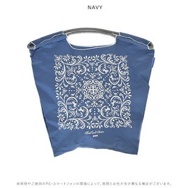 Ball & Chain DAMUSK Navy 301025 Ball and Chain, Genuine Size, Medium Size, Horse, Damask Weave, Damask Pattern, Black, Shopping Bag, Eco Bag, navy