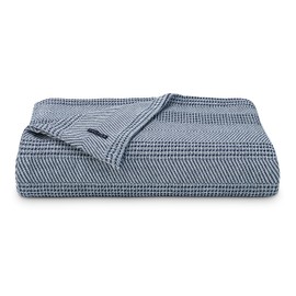 Nautica | Chevron Stripe Collection | 100% Cotton Blanket, Perfect For All Seasons, Pre-Washed For Extra Softness, Easy Care Machine Washable, Twin, Navy