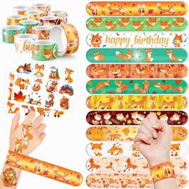 Cherisnowy 48 PCS Fox Party Favors 24PCS Tattoos Stickers 24PCS Slap Bracelets Wristbands Perfect for Fox Themed Birthday Baby Showers or Classroom Rewards Ideal Decor and Gifts for Girls and Boy