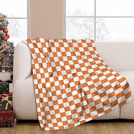 JOOCAR Orange Buffalo Plaid Throw Blanket Geometry Gingham Check Blanket Cozy Soft Lightweight Flannel Plush Blankets for Bed Couch Living Room Sofa Chair,50x60 Inch