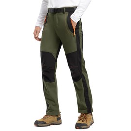 TBMPOY Men's Snow Ski Hiking Pants Waterproof Winter Fleece Lined Pants Camping Skiing Ice Fishing Pants with Belt 02 Thick Green XL