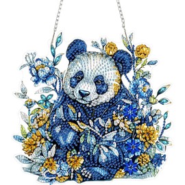 SENQAO Panda Diamond Art Hanging Kit for Adult, Special Shaped Rhinestone, DIY Acrylic 5D Diamond Art Painting Window Pendants Home Garden Wall Hanging Kits Hanging Ornament