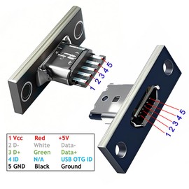 cablecc 5Pcs/Set USB 2.0 Pin Out DIY OEM Micro USB 5 Pin Female Type B Female Connector Panel Mount Type with PC Board