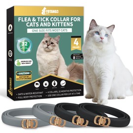 YOTANGO 4 Pack Flea Collar for Cats, 32 Months Flea and Tick Prevention for Cats, Waterproof Cat Flea Collar, Cat Flea and Tick Treatment, Adjustable Flea and Tick Collar for Cats Kittens-Black&Gray