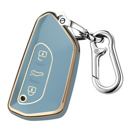 FT FUNTOR VW Key Cover, 3-Button TPU Key Case with Golden Edge, Compatible with VW Golf 8 ID.3 ID.4 Seat Leon Seat Tarraco Seat Ateca Formentor (A-Blue)