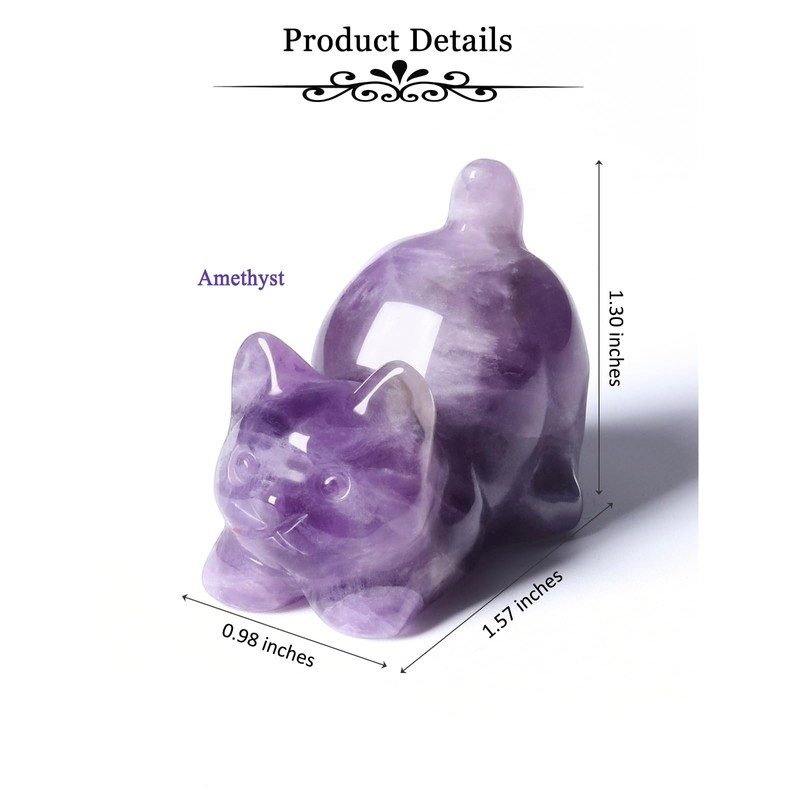 JSDDE Amethyst Crystal Cat Figurine for Cat Lovers Cute Gemstone