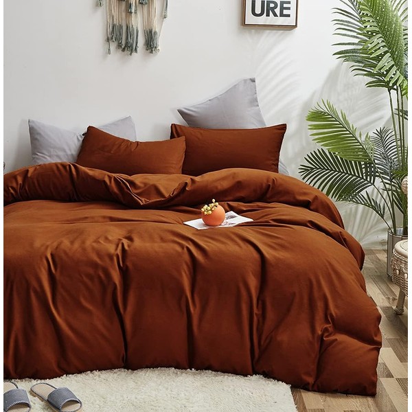 KAREVER Rust Pillowcases Envelope Closure Burnt Orange King Pillow Covers