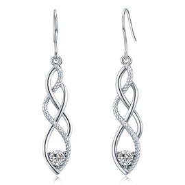 Sterling Silver Drop Earrings, Celtic Knot Women Dangle Earring, Fashion Hypoallergenic with Zircon Good Luck Irish Linear Drop Earrings, Infinity Love Knot Earrings Anniversary Christmas Jewelry Gift