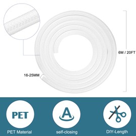 Hocerlu Flexible 16 mm - 6 m Cable Duct, Self-Closing Cable Tube Can Be Cut to Size, Perfect Cable Management for TV, Computer, Home Cinema, Automotive Cable, Bite Resistant for Cats, Dogs, White