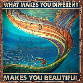 Metal Poster Plaque Retro Mermaid Metal Tin Signs What Makes You Different Makes You Beautiful Posters Vintage Plaque Room Club Home Decor Wall Decor 12x12 Inch