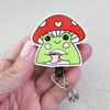 Cute Mushroom Frog Badge Reel, Cute Frog ID Holder, Vintage