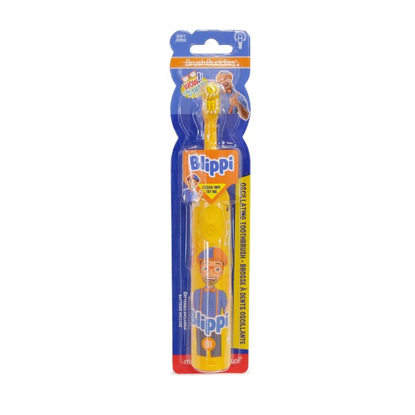 Brush Buddies Blippi cepillo para polvo de dientes eléctrico para niños, cepillo para polvo de dientes eléctrico con batería, cepillo para polvo de dientes eléctrico para niños de 4 a 7 años