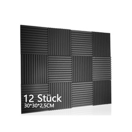 Devilly Pack of 12 Acoustic Foam Mats Foam Tiles Sound Insulation Mat Sound Insulation for Wall, Studio, Podcasts, Recording Studios, Office, Acoustics, 30 x 30 x 2.5 cm (Pack of 12)