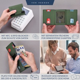 Von Hessen Slim Wallet with RFID Protection – Card Case for Men and Women – Mini Leather Wallet – Small Wallet – Wallet, Green