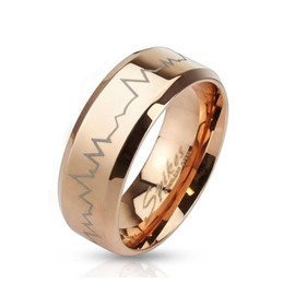 Paula & Fritz Ring Made of 316L Stainless Steel Rose Gold 6 or 8 mm Wide with Laser-Engraved Heartbeat Ring Sizes: 47 (15) – 69 (22) N M3111R on Crystalline Handle, Stainless Steel, Gold