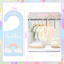 CORNER LACE Baby Closet Dividers 8PCS, Pastel Rainbow Theme Wooden Double-Sided Clothes Size Hanger Organizer from Newborn to Toddler for Nursery Decor Baby Shower Birthday Gift